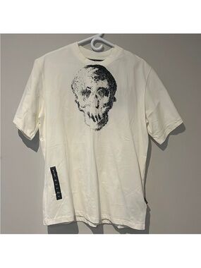 Palm Angels White T-Shirt with Black Skull Graphic